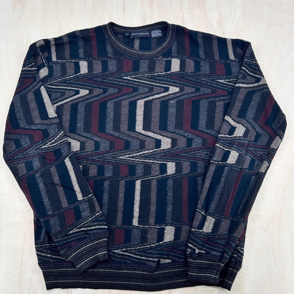 Vintage Jhane Barnes Mens L Silk Sweater Geometric Abstract Artwear 90s Knit